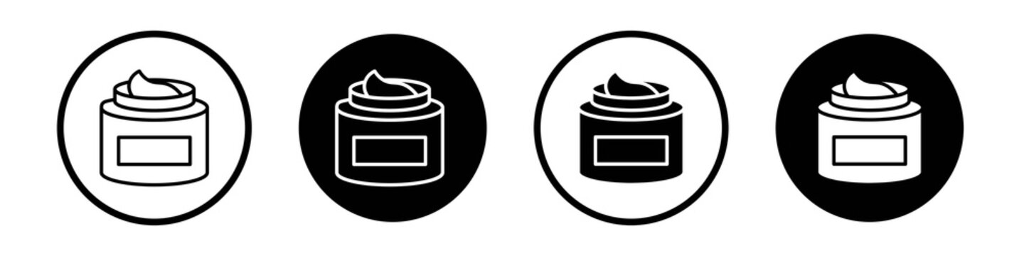 Body cream icon collection in black and white filled and outlined style for web.