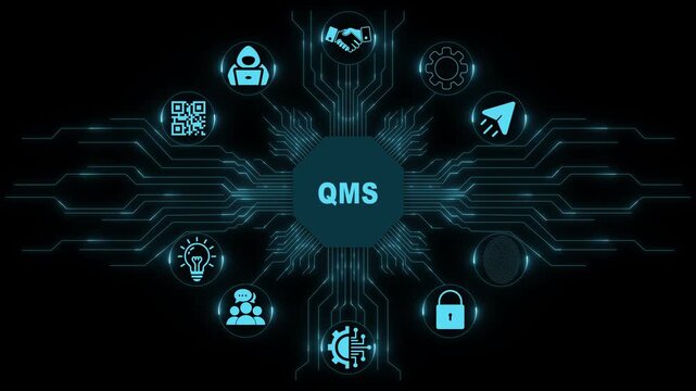 QMS Technology Interface with Digital Quality Management and Enterprise Workflow Systems 4k animation video