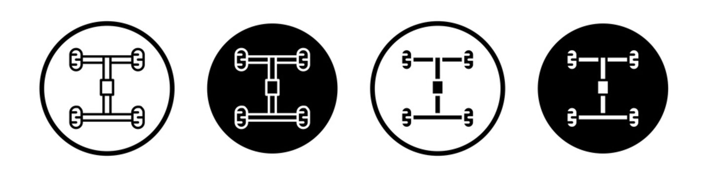 Car chassis icon collection in black and white filled and outlined style for web.