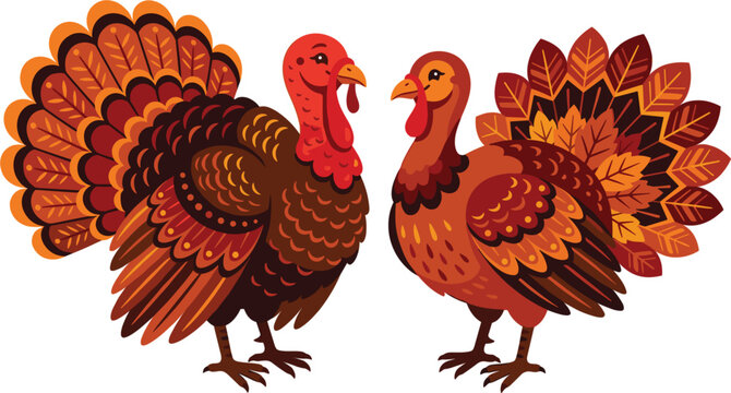Two cartoon turkey birds side view thanksgiving vector illustrationTwo cartoon turkey birds side view thanksgiving vector illustration