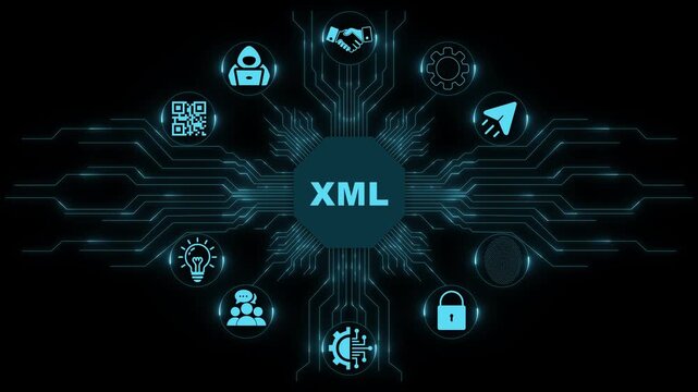 XML Technology Interface with Structured Digital Data Exchange and Network Integration Systems 4k visuals