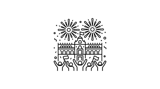 Independence Day Celebration Icon with Fireworks and Building