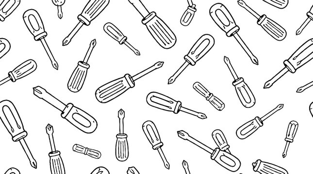 Assorted screwdrivers scattered in a repeating pattern.