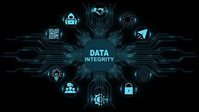 Data Integrity Technology Interface with Secure Digital Verification and Enterprise Information Systems 4k animation video
