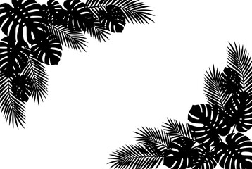 Naklejka premium Black Tropical Leaf Silhouettes Corner Frame on White Background