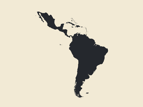 Latin America Map Silhouette featuring South America, Central America, Mexico, and Caribbean