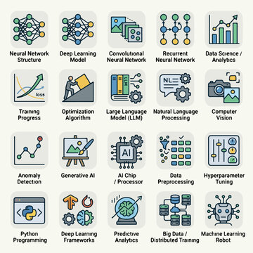 Comprehensive Set of AI Machine Learning and Data Science Icons