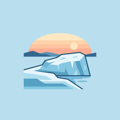 A flat vector illustration of an arctic iceberg at sunset © Fatima
