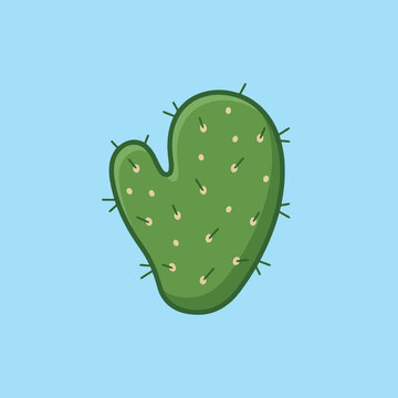 Hand drawn green prickly pear cactus on a light blue background