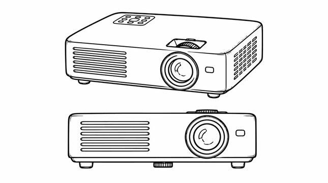 Two digital projectors front and back view illustration.