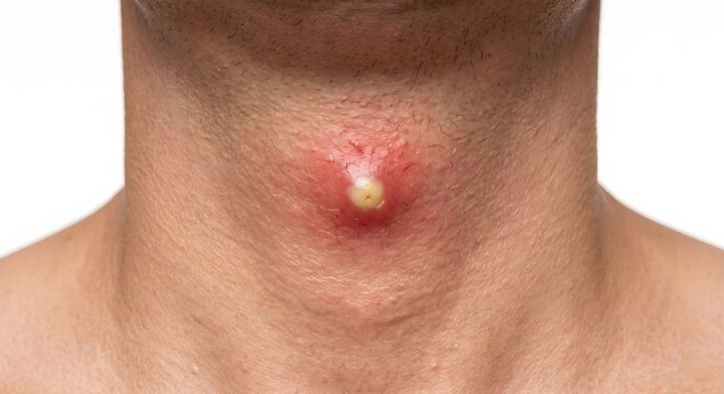 Furuncle Skin Boil on Neck Area Below Jawline Close Up