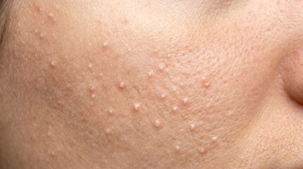 Fototapeta premium Whiteheads and Closed Comedones Clogged Pores on Cheek Skin Close Up
