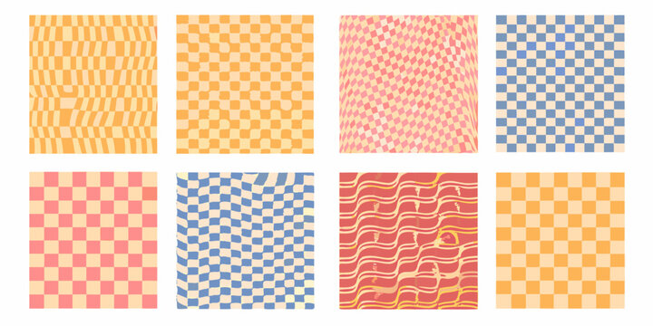 Checkerboard pattern collection vibrant vector illustrations with distorted squares and wavy lines checkered checks grid