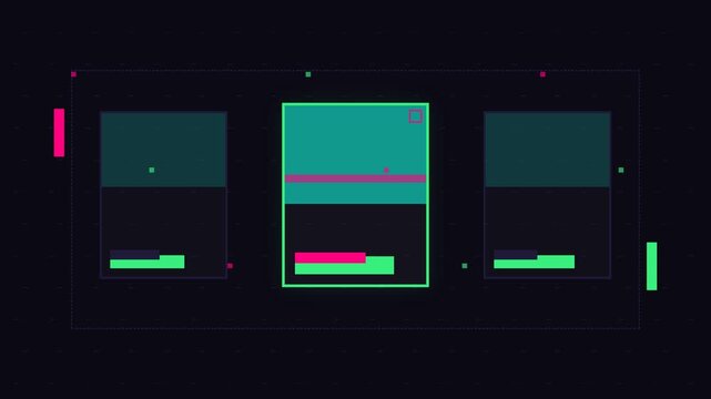 Neon colored rectangles on black.