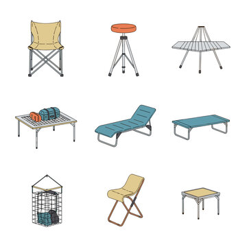 Portable camping furniture set with chairs tables and outdoor gear