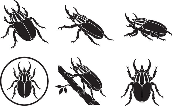 Goliath Beetle Silhouette Icon Set Collection Giant African Beetle Black Vector Wildlife Icons