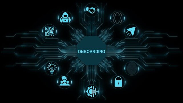 Onboarding Technology Interface with Digital Workforce Integration and Smart Enterprise Systems 4k visuals