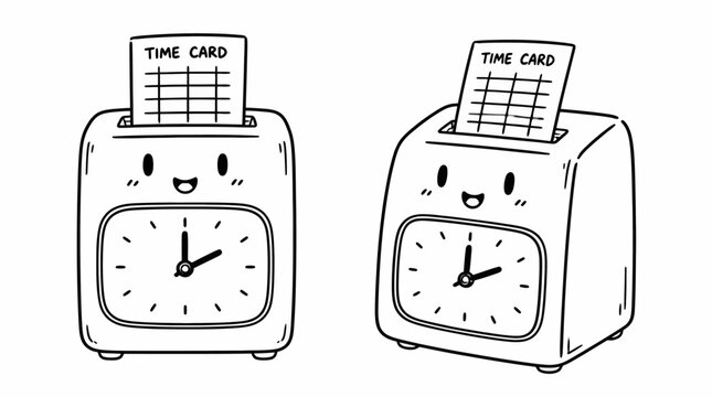 Cute Cartoon Time Card Punch Clocks Smiling Faces.