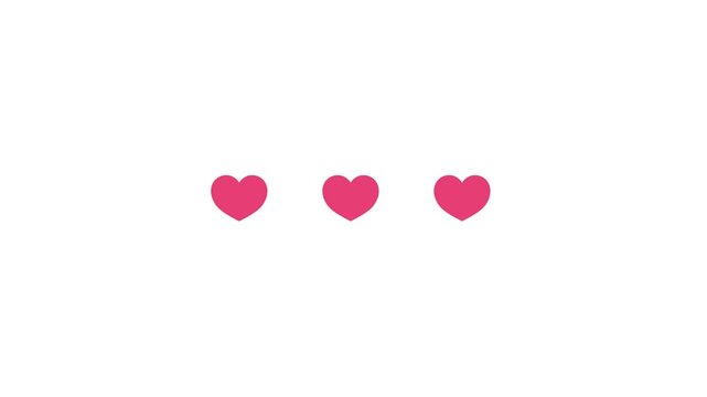 Three Pink Hearts Pulsing in Wave Motion, Minimal Love Animation on White Background