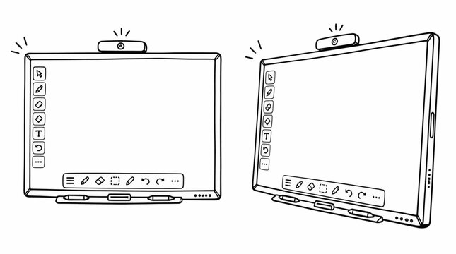 Two interactive whiteboards with digital interfaces.