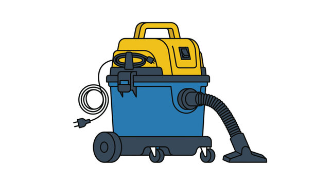 Blue and yellow wet dry shop vacuum cleaner icon.