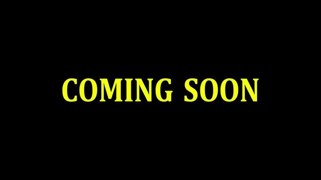 Coming soon text with screen effects of technological failures. Spectacular screen glitch with various kinds of interference. Looped  on black background