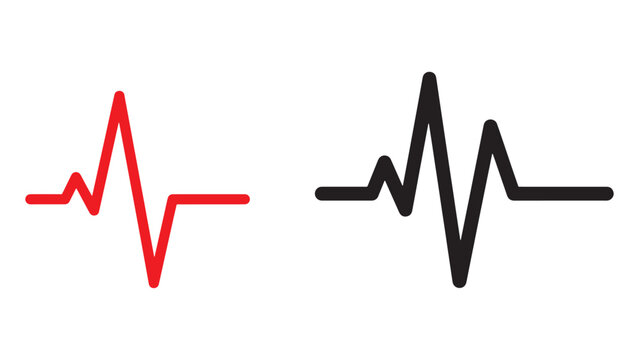 Red And Dark Gray Heartbeat Line Icons On Black Background For Medical Monitoring