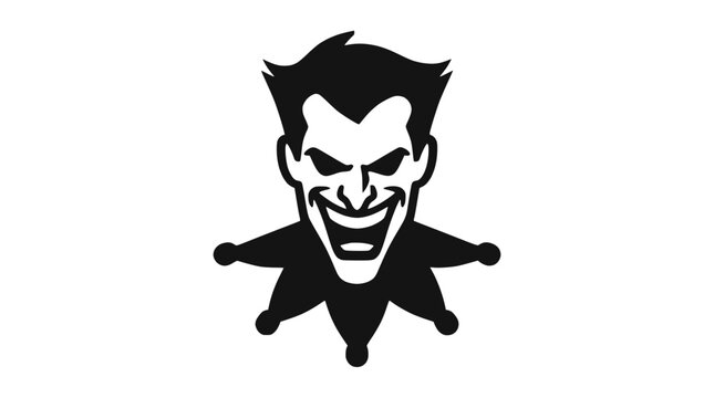 Creepy jester clown face icon on dark background