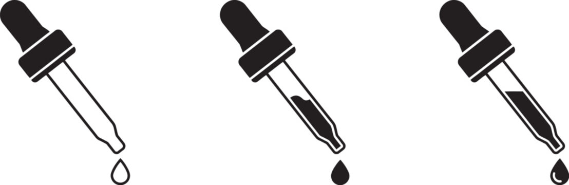 Dropper icon set, pipette vector icon, eyedropper pictogram in flat design, color selection tools, digital art applications, user interface graphics, and design resources.