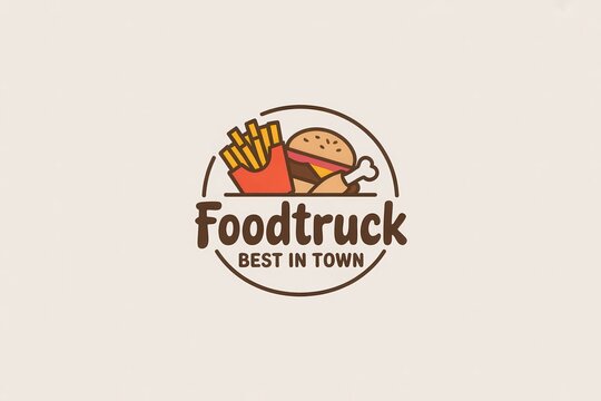 Foodtruck Logo Icon with Burger, Fries, Chicken Drumstick, and Text