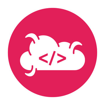 Cloud computing symbol with code on pink background