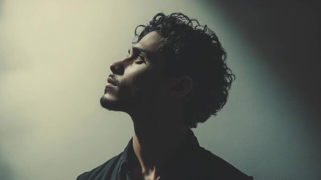Thoughtful Young Man in Side Profile Against a Minimal Background