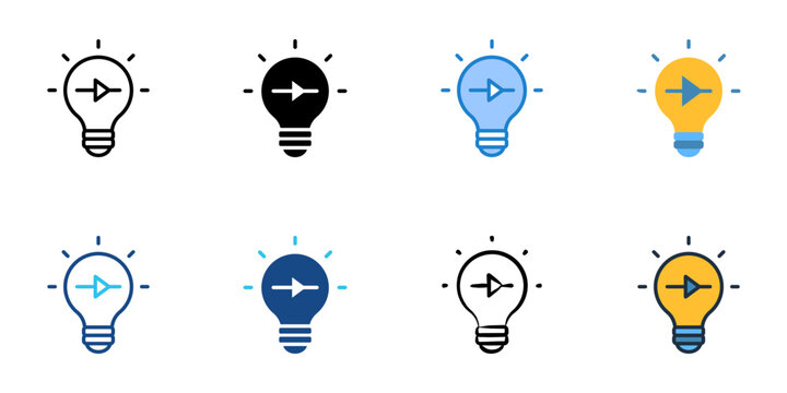 LED Lightbulb icons set multiple style collection. Editable stroke 
