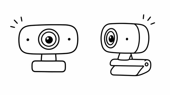 Black and white illustration of two webcams with stands.