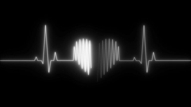 Heart Pulse Wave Animation with Medical ECG Signal and Cardiac Monitoring Visualization on Black Background 4k animation video