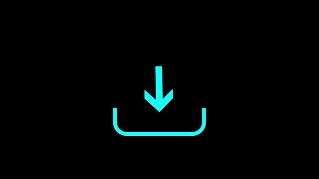 Downloading file icon loop animation. download arrow moving down animation on black background.
