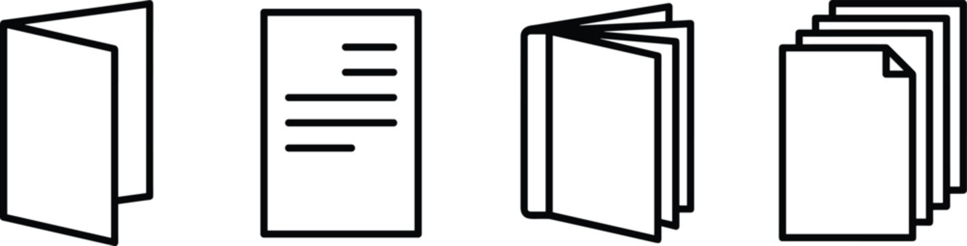 Collection of business document and paper sheet outline icons illustrating folders files and page layouts.