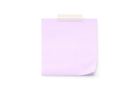 Blank purple sticky note with tape isolated on transparent background