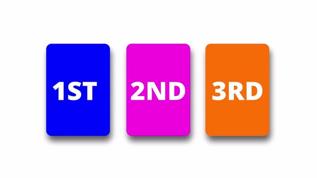 colorful competition winner card position animation on transparent background. animated 1st 2nd 3rd position card template.