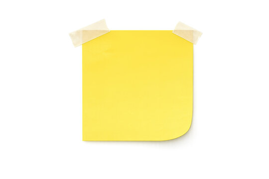 Yellow sticky note with adhesive tape isolated on transparent background