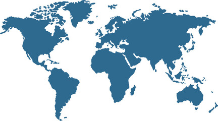 Fototapeta premium Steel Blue Silhouette World Map Vector Illustration Isolated on White Background