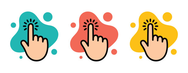 Fototapeta premium Hand Gesture Icon Set, Tapping Finger Swipe Pinch Zoom Touch Symbols Collection, Modern Mobile Interface Interaction Elements For Applications Websites And Digital User Experiences.