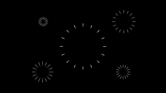 Shiny five circle burst loop animation, firework sparkle blast with glowing line explosion effect. Abstract infinite tunnel loop motion, cinematic sparkle visuals in 4k black screen.