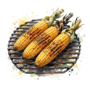 Watercolor Grilled Corn on the Cob