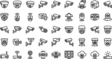 Security Camera and Surveillance System Line Icon Set with Dome Cameras Wireless Cctv Smart Monitors and Alarms for Home Safety and Protection DesignsSecurity Camera and Surveillance System Line Icon  © Shameem