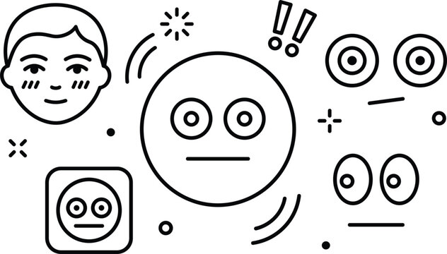 Flushed and Shocked Emoji Face Icon Set with Staring Eye Symbols for Websites,