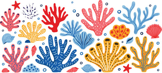 Colorful cartoon coral reef and seashells scattered  © MDSHAHIN