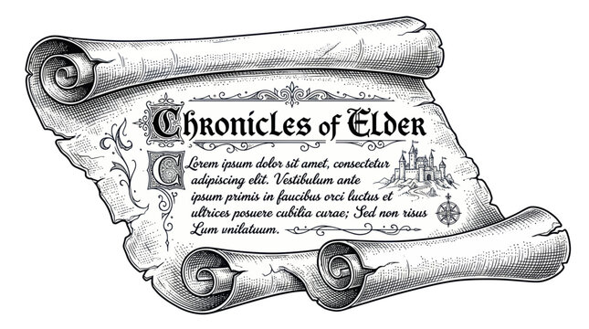 Vintage Scroll with 'Chronicles of Elder' Text and Decorative Elements