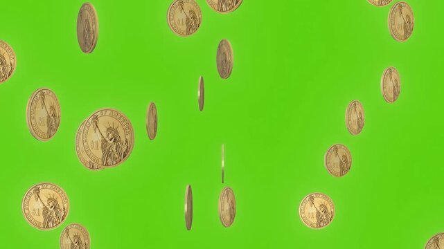 Coins on a green background