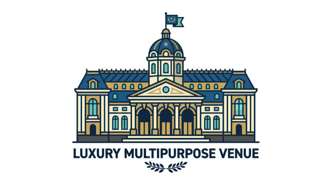 Elegant Luxury Multipurpose Venue Building with Dome and Flag